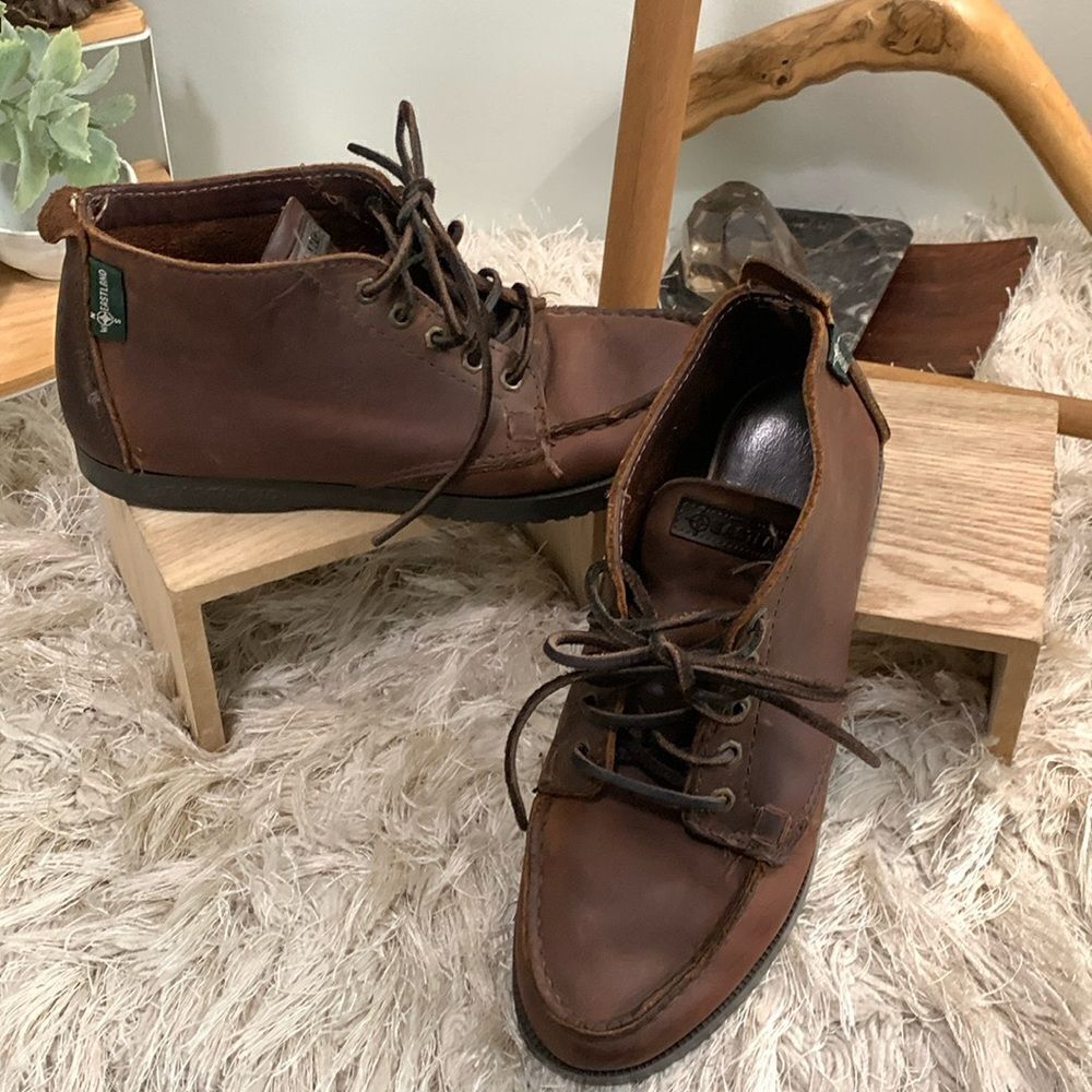 Vintage Eastland Brown Lace Up Leather Moc Toe Chuka Boots Size 8 Narrow